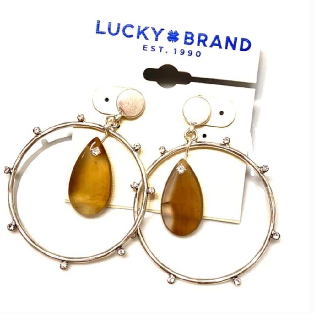 Lucky Brand Silver Brown Stone Drop Earrings